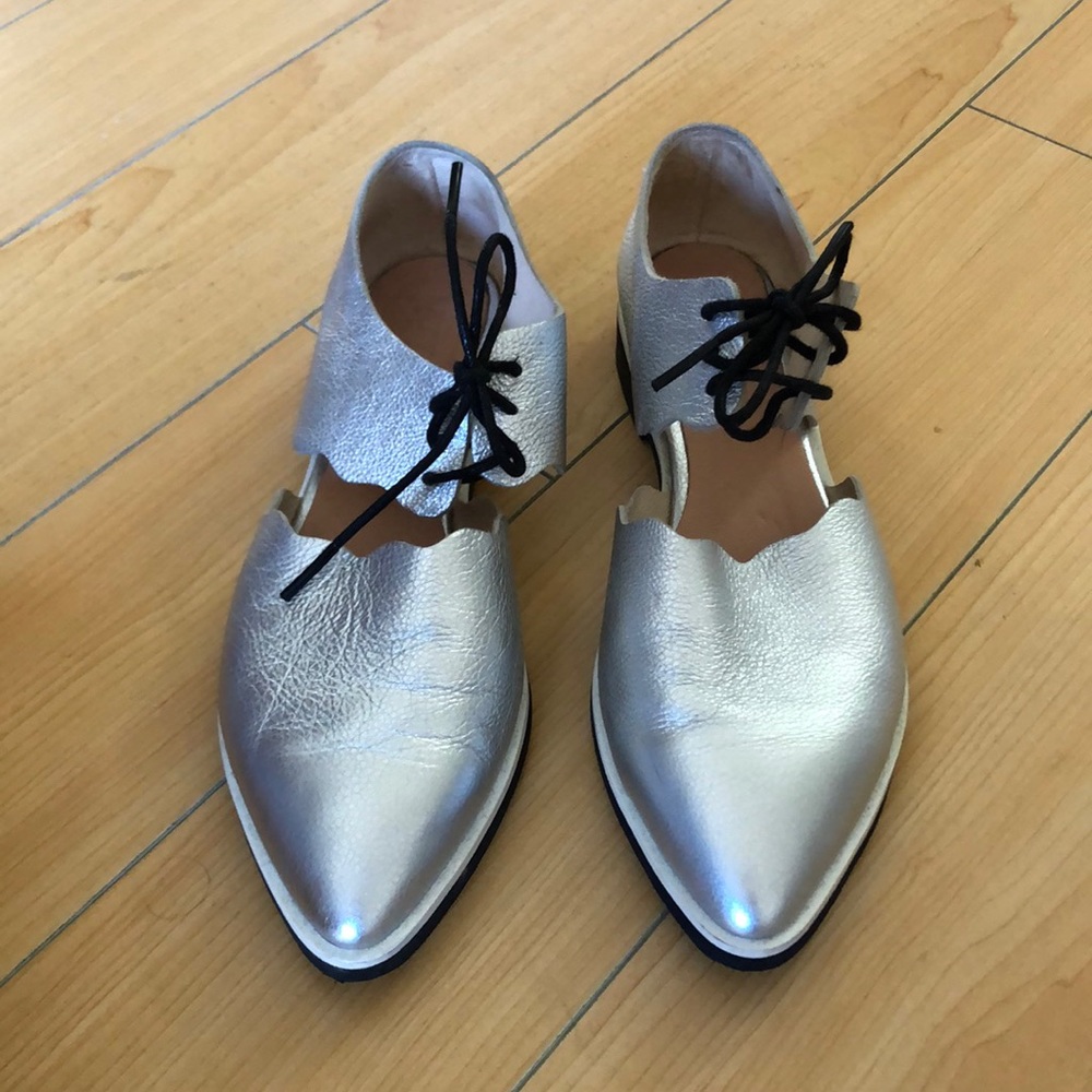 Silver scalloped leather oxfords made in Israel